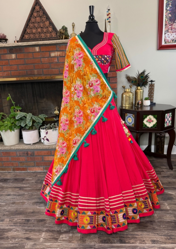 Red Gamthi Embroidery Chaniya Choli